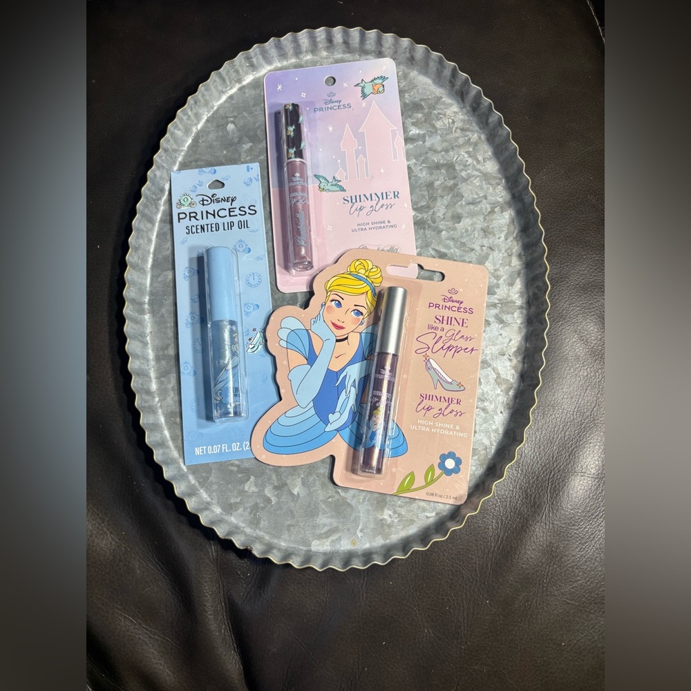 3 New Disney Princess Shimmer Lip Gloss Set - Pale Blue & Light Pink